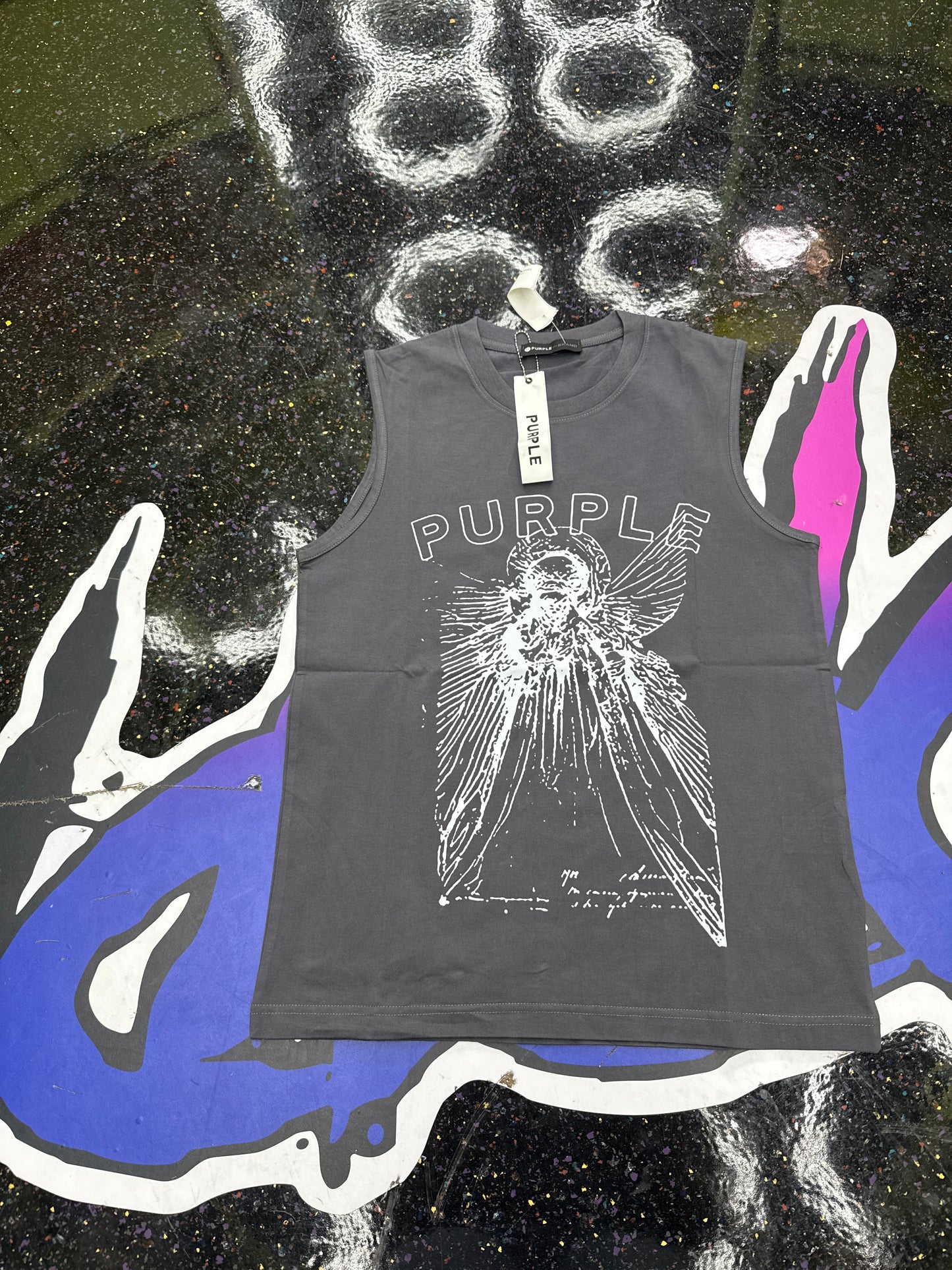 "PRPLE"GRAY SLEEVELESS TEE (ON HAND)
