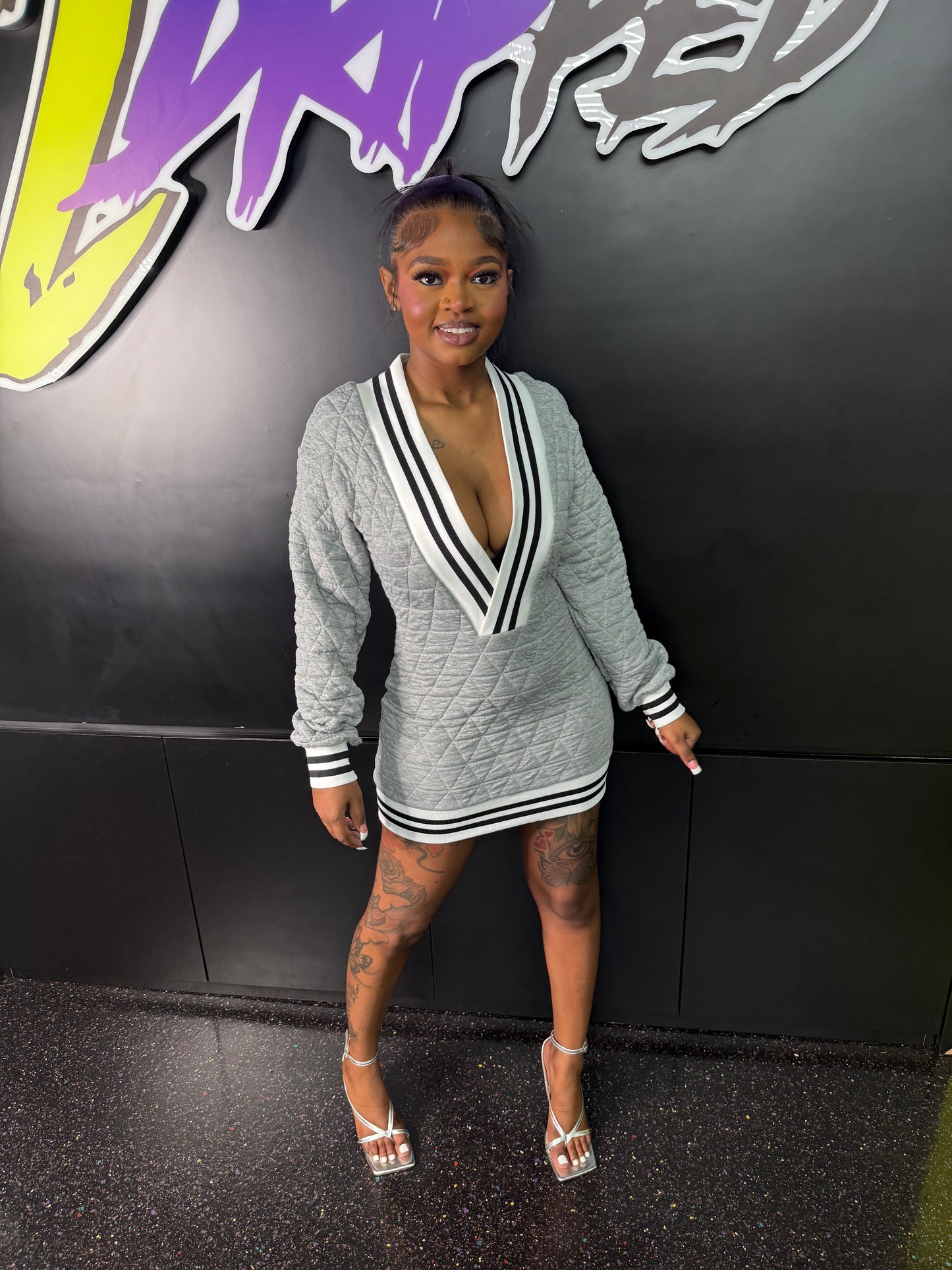 GRAY V CUT SWEATER DRESS (ON HAND)