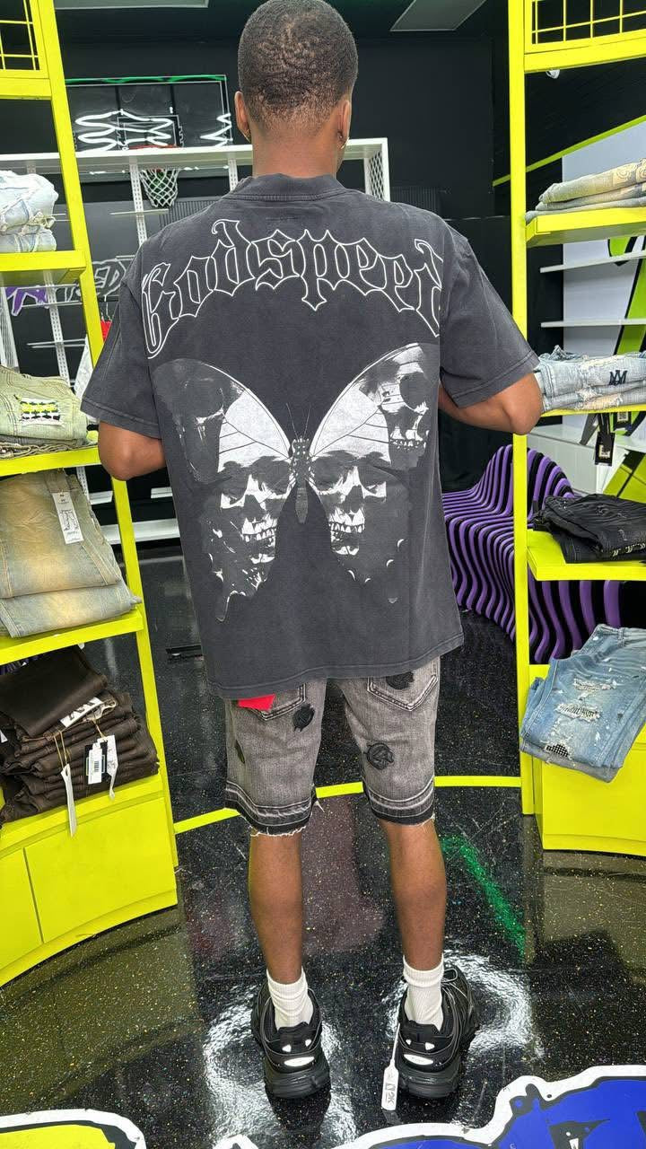 GODSPEED BLACK BUTTERFLY SKULL TEE (ON HAND)