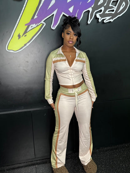 TRI COLOR 2 PC PANT SET (ON HAND)