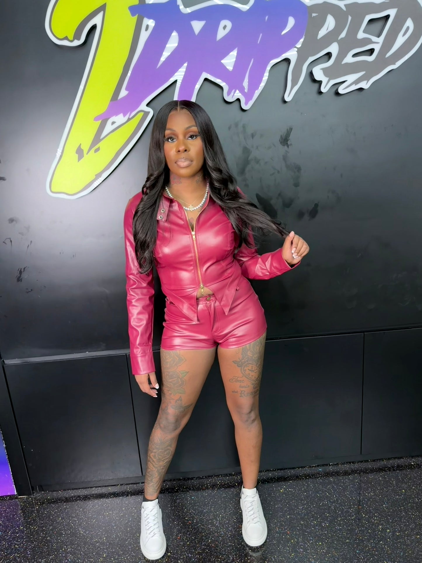 LEATHER 2 PIECE JACKET AND SHORT SET (ON HAND)