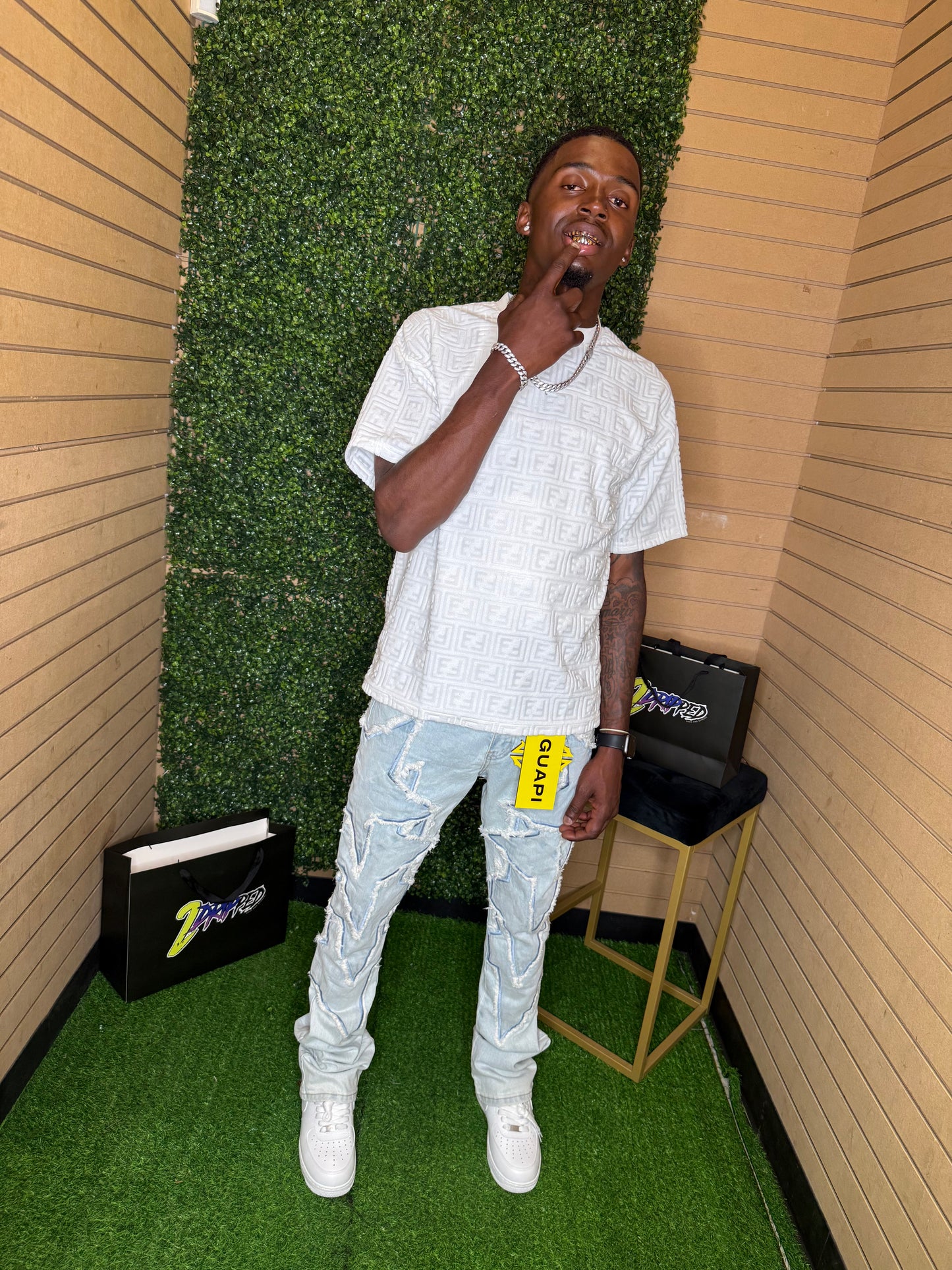 GUAPI AQUA BLUE STARS DENIM JEANS V2