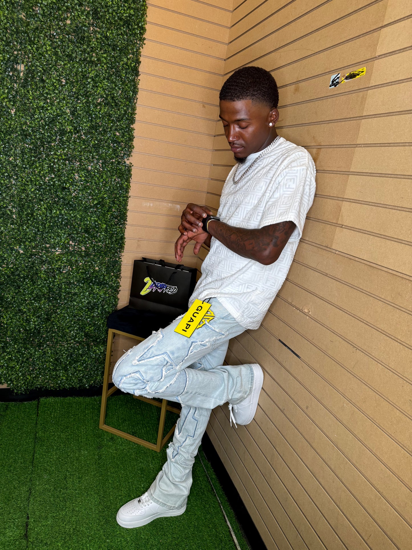 GUAPI AQUA BLUE STARS DENIM JEANS V2