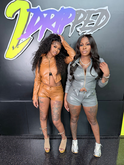 LEATHER 2 PIECE JACKET AND SHORT SET (ON HAND)