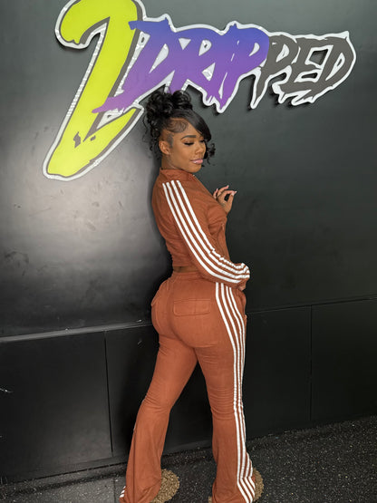 BROWN STRIPE 2 PC PANT SET (ON HAND)