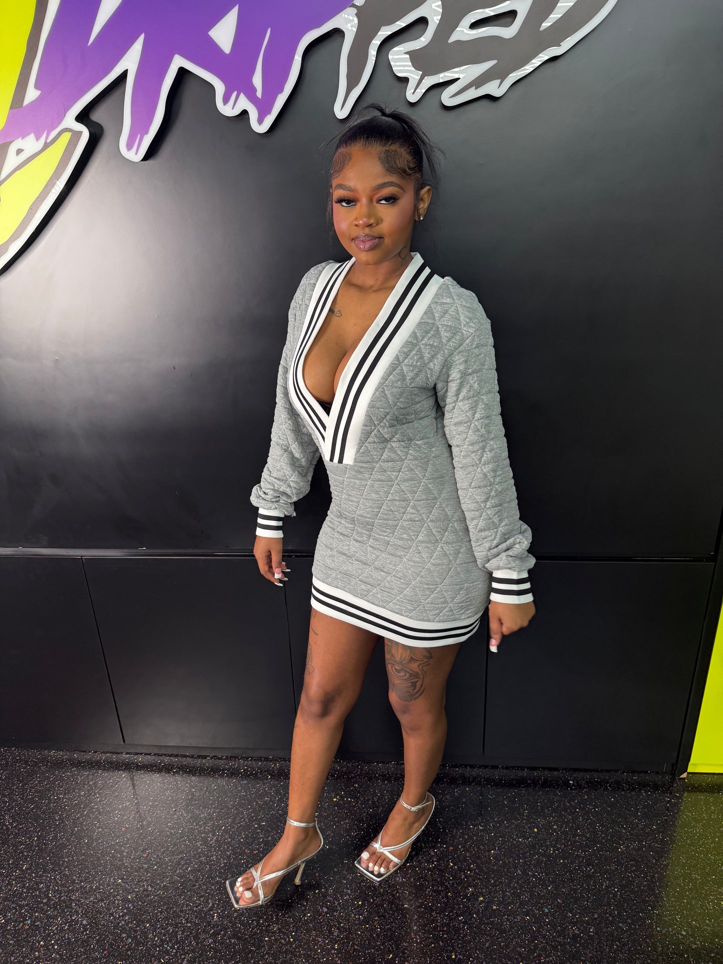 GRAY V CUT SWEATER DRESS (ON HAND)