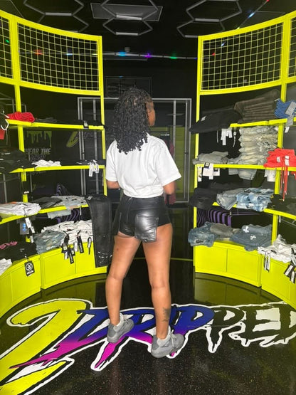 CHEEKY BLACK LEATHER SHORTS (ON HAND)