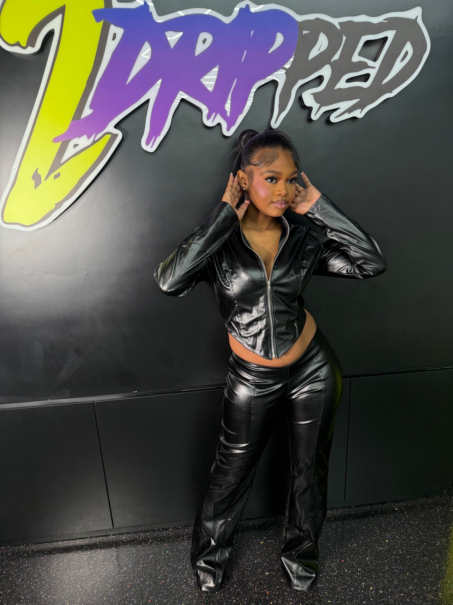 BLACK LEATHER 2 PIECE PANTS SET (ON HAND)