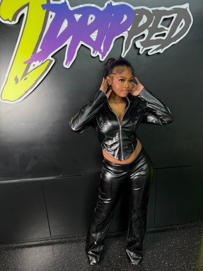 BLACK LEATHER 2 PIECE PANTS SET (ON HAND)