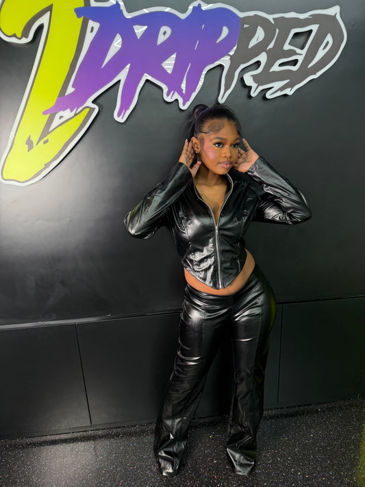 BLACK LEATHER 2 PIECE PANTS SET (ON HAND)