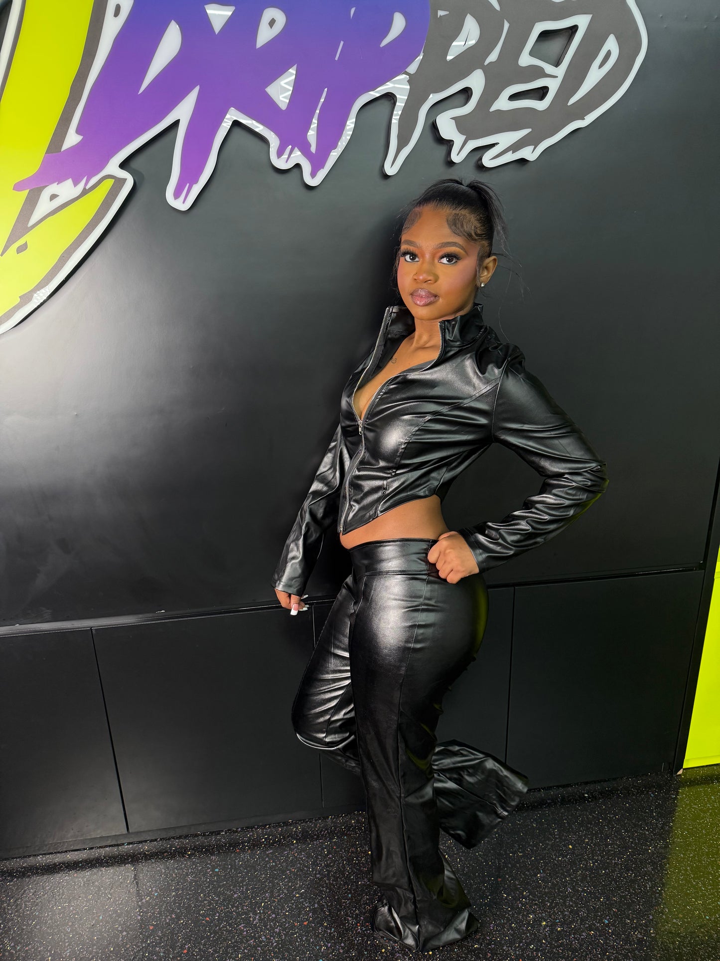 BLACK LEATHER 2 PIECE PANTS SET (ON HAND)