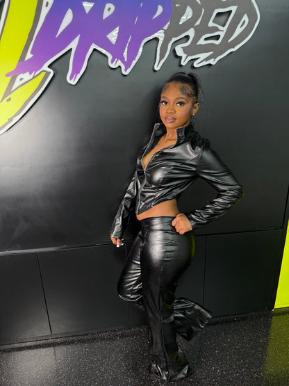 BLACK LEATHER 2 PIECE PANTS SET (ON HAND)