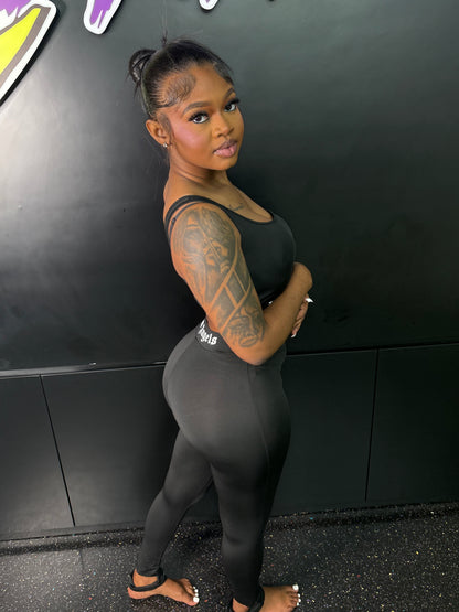 BLACK PA ON SHOULDER SPORTS BRA & PANTS SET (ON HAND)