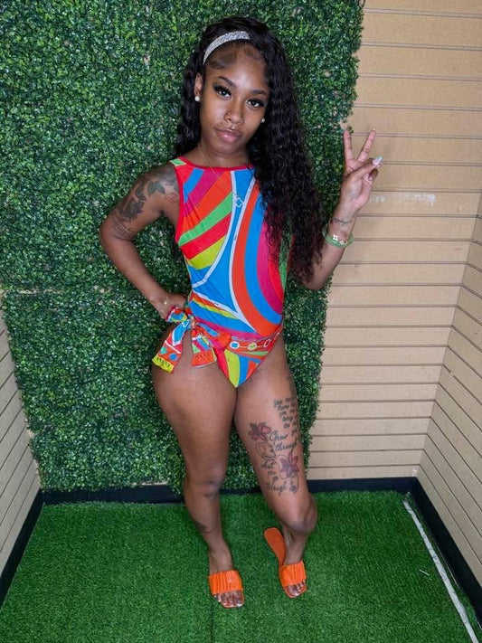 WAVY PINK/RED SWIMSUIT (ON HAND)
