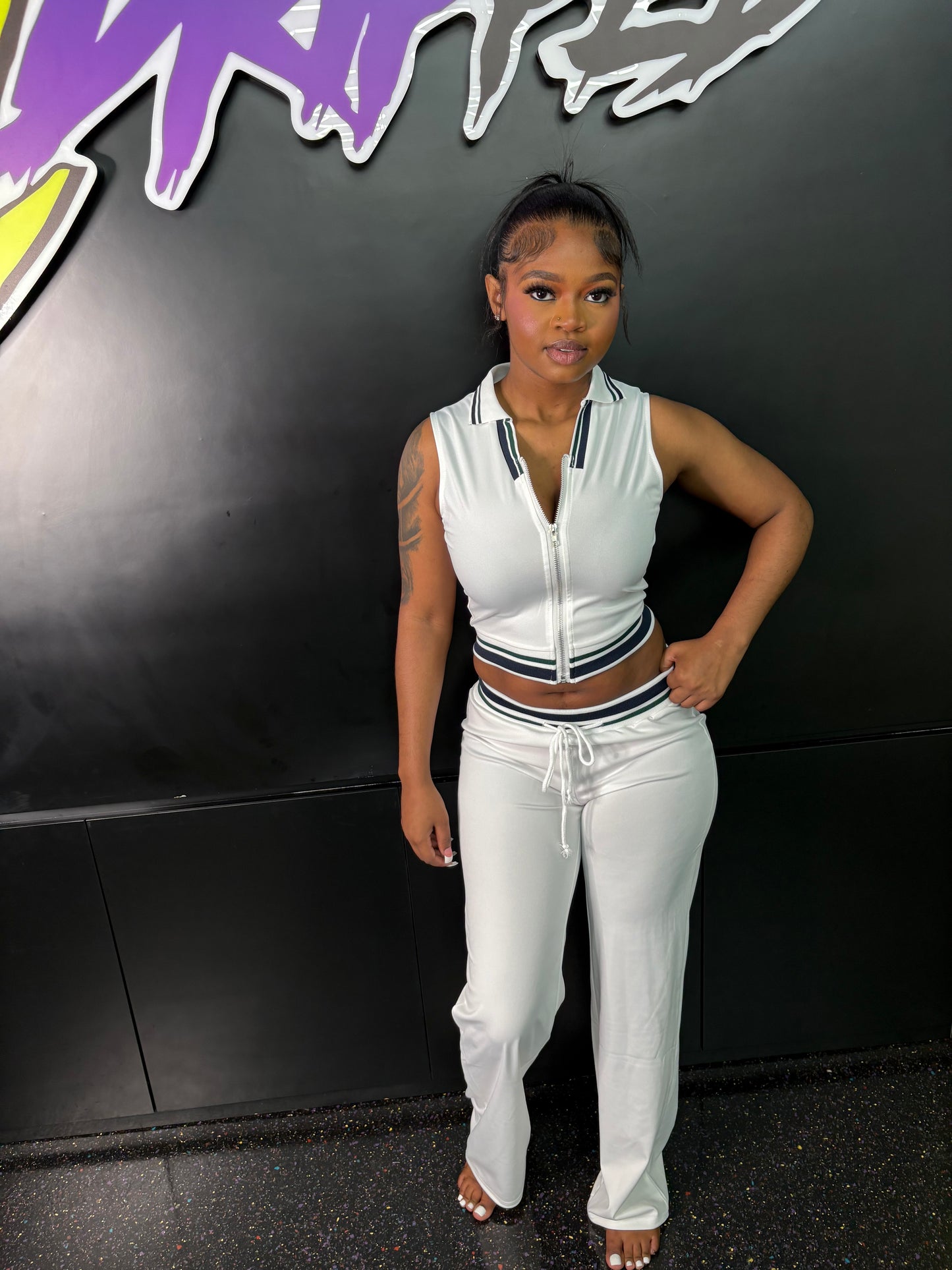 WHITE TENNIS 2 PIECE PANTS SET (ON HAND)