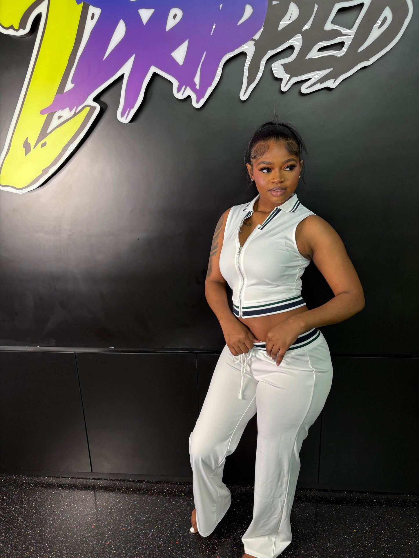 WHITE TENNIS 2 PIECE PANTS SET (ON HAND)