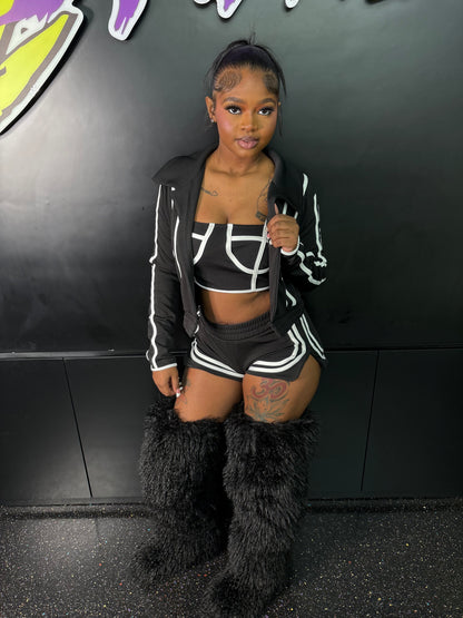 3 PIECE STRIPE SHORT SET (ON HAND)