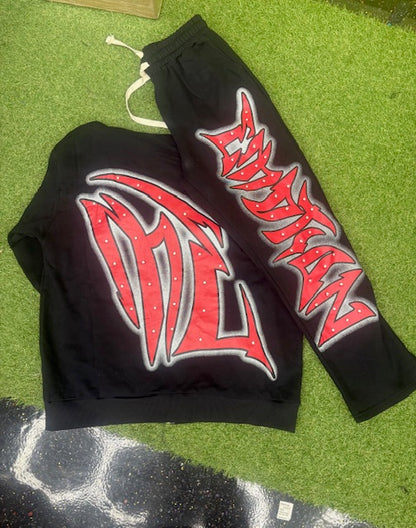 MIXED EMOTION PANTS SET RED/BLACK (ON HAND)