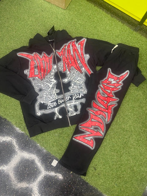 MIXED EMOTION PANTS SET RED/BLACK (ON HAND)